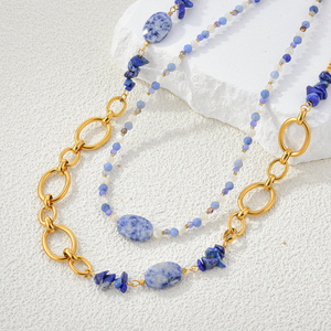Bijoux en lapis-lazuli de style bohème comme une pièce maîtresse époustouflante pour les fêtes, collier superposé de style rétro - Product Image 1