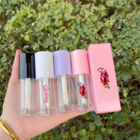 Emballage de gloss à lèvres avec applicateur à gros pinceau, vente en gros, faible MOQ, luxe, blanc rose, grand pinceau, tube vide pour gloss à lèvres