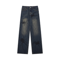 Jeans pour hommes style streetwear à imprimé toile d'araignée, coupe ample, jambe large, en denim délavé, pour usage quotidien Y2K, vente en gros OEM