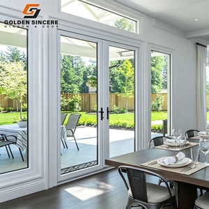 Porte intérieure française à double battant en alliage d'aluminium moderne GS, cadre noir, verre transparent - Product Image 4