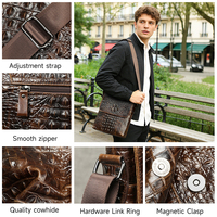Sac à bandoulière MARRANT vintage en cuir véritable gaufré crocodile pour homme, sac messager en cuir pour homme