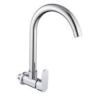 Robinet de cuisine mural classique durable en alliage de zinc chromé, eau froide uniquement, pivotant à 360 degrés avec cartouche en laiton