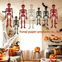 Décorations de fête d'Halloween effrayantes : découpes en papier articulées squelette noir scintillant pour fenêtre et plafond