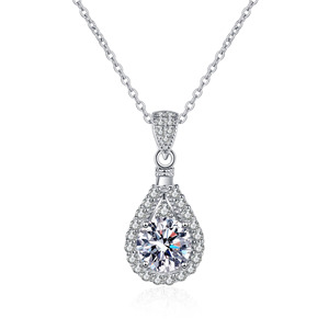 Fine Fashion Jewelry Lab Créé Haute Qualité Gemstone Moissanite Drop Forme Pendentif 925 Sterling Silver Hipster Collier - Product Image 1