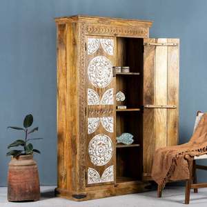 Handcrafted Solid Wood Brown Display Cabinet with Elegant Doors Multi Compartment Storage and Vintage Style Home Furniture - Product Image 3