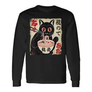 Camiseta de manga larga con estampado de gato Ramen, estilo japonés Kawaii Anime Cat - Product Image 1