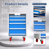 Chariot à outils à cinq tiroirs en acier avec poignée ergonomique, OEM ODM, panneau perforé, pour garage, atelier, réparation automobile, armoire à outils mobile roulante