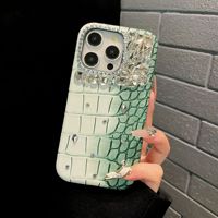 Étui de luxe effet dégradé scintillant en diamant et crocodile pour iPhone 17 16 15 14 Pro Max, coque de protection rigide 13 motif peau d'animal
