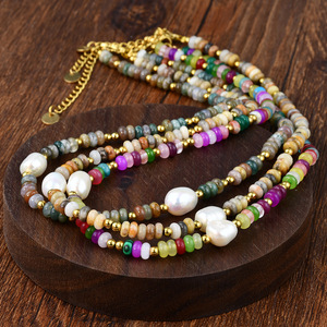 316L Stainless Steel Gemstone Beaded Necklace Colorful Natural Stone Freshwater <strong>Pearl</strong> Gold <strong>Beads</strong> Necklace 18K for Women <strong>Jewelry</strong> - Product Image 5