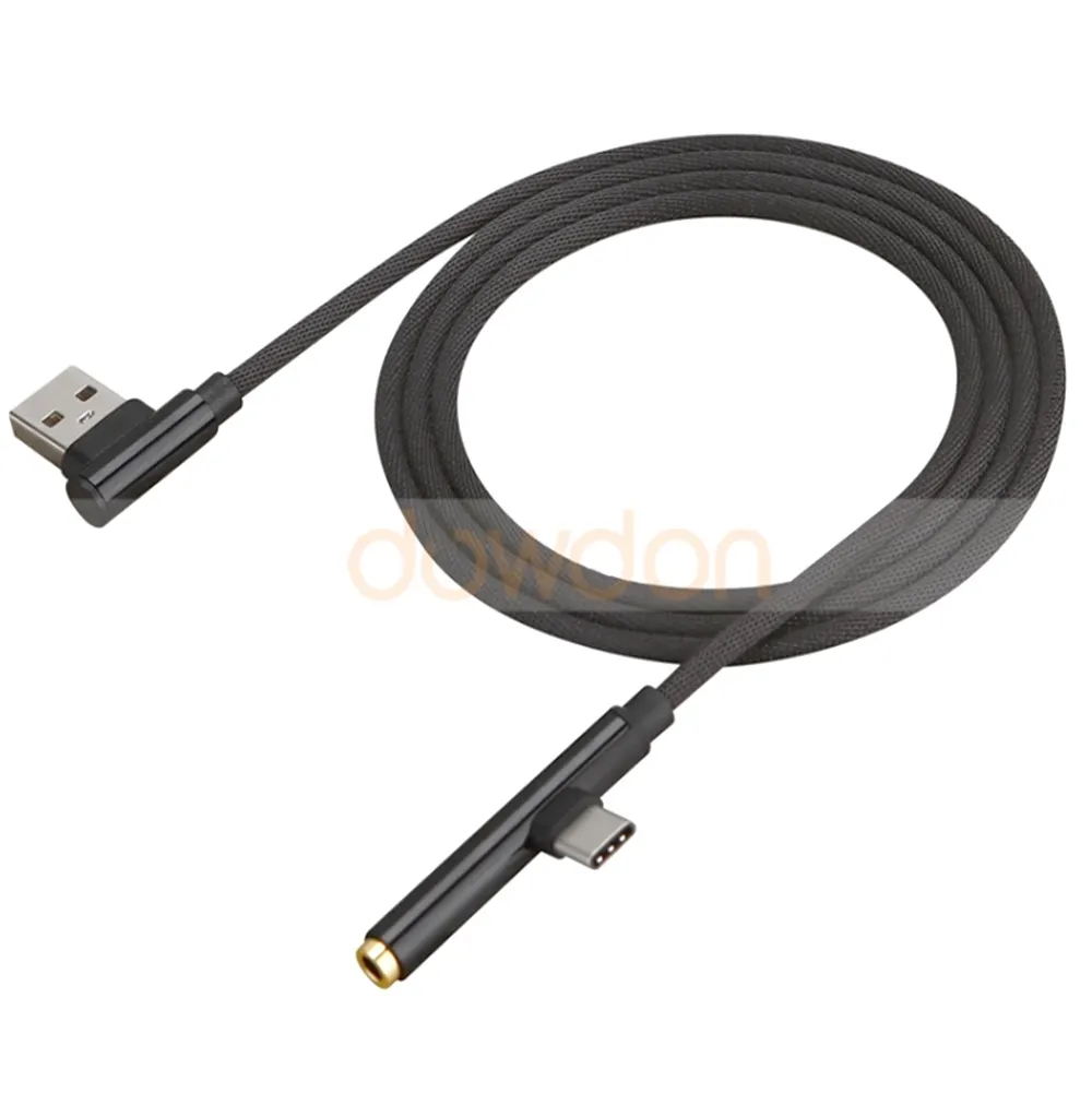 90 Degree USB 3.1 Type C to 3.5mm Jack Audio USB 2.0 Male Charging Adapter Cable