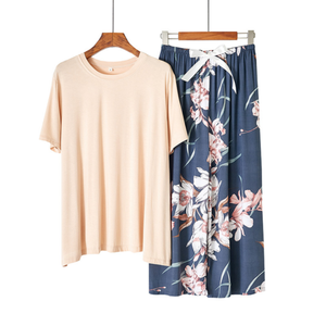 Nuevo Conjunto de <span class=keywords><strong>Pijamas</strong></span> de Algodón Modal para Mujer, Pantalones Cortos con Estampado Floral, Ropa de Dormir - Product Image 4