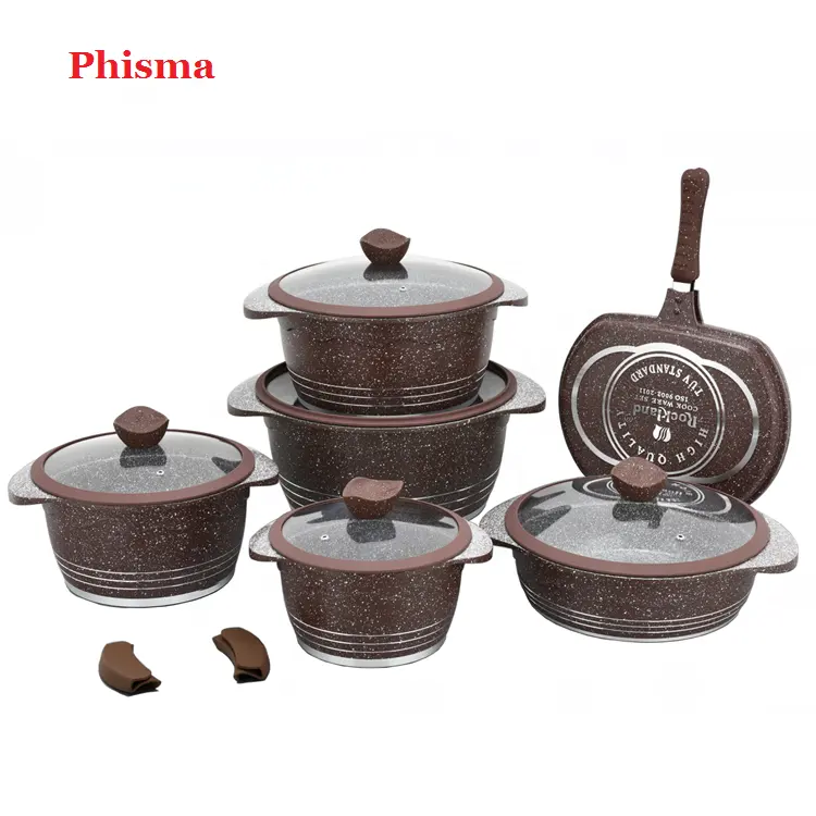 Top Selling Kitchen Non Stick Cookware Set Die Cast Aluminum granite coating Cookware Set with silicon Glass Lid