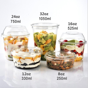 Disposable plastic pet deli container salad bowl 117mm 12 16 24 oz with PET lid