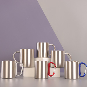 Climbing Portable Stainless Steel Thermal Insulated 220/300ml Camping Mug <b>with</b> Handle Lid Outdoor Hiking Travel Carabiner <b>Cup</b> - Product Image 1