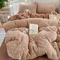 Parure de lit 4 pièces en velours épais imprimé uni avec bordure picot et couvre-lit matelassé 300 fils/cm²