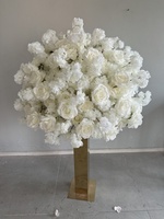 Centerpiece Bunga Putih Gading Romantis, Bola Bunga Mawar Sutra Buatan dan Bunga Sakura