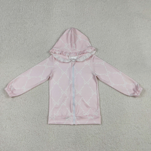 Veste à capuche à manches longues pour bébés filles, avec nœuds, motifs à carreaux, bords festonnés et poches zippées - Product Image 5
