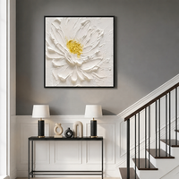 Peinture à l'huile florale blanche texturée moderne, art minimaliste neutre sur toile, art mural floral 3D en impasto, cadre élégant, décoration intérieure