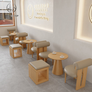 Restaurante cafetería redonda de madera café muebles conjunto Banco sofá cabina asiento mesa y silla - Product Image 3