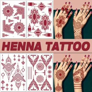 Di alta qualità Waterproof Body Art Mehndi Mandala rosso marrone marrone marrone <span class=keywords><strong>indiano</strong></span> <span class=keywords><strong>hennè</strong></span> tatuaggio adesivi personalizzati - Product Image 1