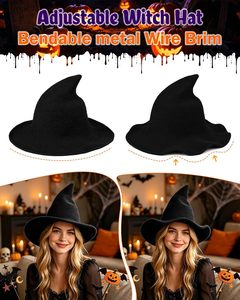 Chapeaux de sorcière pliables en laine à grand bord pointu pour femmes, vente en gros d'usine - Product Image 3