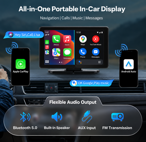 Moniteur portable sans fil CarPlay de 7 pouces, écran tactile Android Auto, affichage de voiture avec prise en charge du Mirror Link et de la caméra de recul - Product Image 2