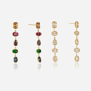 Boucles d'oreilles pendantes géométriques en zircon, acier inoxydable, serti clos, formes elliptiques, quadrilatères et en forme de cœur, JDE0312203-WT - Product Image 1