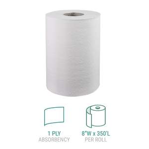 Serviettes en papier recyclé blancs, résistants et commerciaux Windsoft, lot de 12 rouleaux, 8 po x 350 pi par rouleau, serviettes jetables pour les mains - Product Image 1
