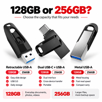 Set Combo Flash Drive Plastik USB 3.0 128GB 256GB Tiga Model Paket Pen Drive Grosir