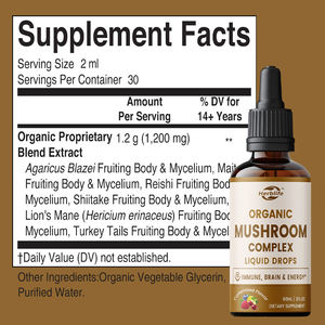 Suplemento Líquido de Hongos Orgánicos de Marca Privada OEM, Complejo de Melena de León con Hongo Cola de Pavo, Reishi y Shiitake - Product Image 2