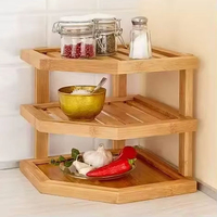 Étagère d'angle en bambou de qualité supérieure à 3 niveaux avec cadre en bois durable, organisateur d'angle naturel pour la cuisine et la salle de bain