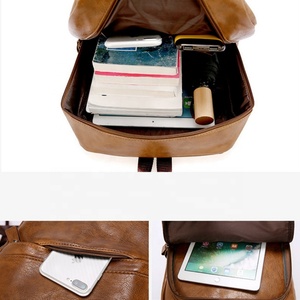 Wholesale Custom Pu Soft Leather Zipper Student Schoolbag Outdoor Business Sports Travel Computer Men's <b>Backpack</b> - Product Image 5