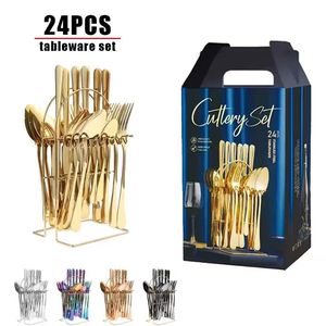 Conjunto de Talheres de Aço Inoxidável Luxuoso e Moderno com 24 Peças, Leve e Durável, para Festas, com Estojo Colorido - Product Image 1