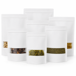 Sachet Doypack Personnalisé en Papier Kraft Blanc avec Fenêtre, Sac d'Emballage Alimentaire Refermable pour Noix, Bonbons, Fruits Secs, Snacks - Product Image 1
