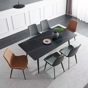 Muebles de Comedor de Estilo Moderno, Mesa con Patas de Metal, Mesa de Comedor con Tapa de Piedra Sinterizada para el Hogar - Product Image 5