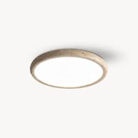 Luminaire LED moderne de salon de forme ronde en pierre de travertin naturel beige, anneau fin, surface en travertin, montage mural, personnalisable