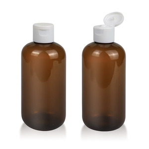 Bouteilles rondes Boston en plastique PET ambre 8 oz avec capuchon de disque noir à col 24/410 - Product Image 5
