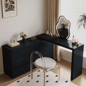 Coiffeuse de luxe <span class=keywords><strong>en</strong></span> bois pour chambre Vanité Table de maquillage et miroir Coiffeuse Style crème <span class=keywords><strong>Commode</strong></span> avec lumière LED - Product Image 4