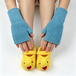 Gants d'hiver unisexes en acrylique/coton tricotés, mitaines chaudes et douces au crochet sans doigts, avec poignets extensibles, pour le bureau et l'écriture - Product Image 2