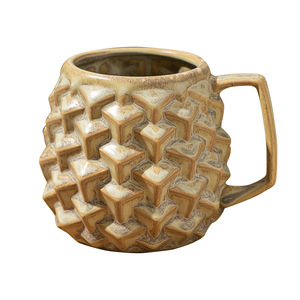 Tasse à café rétro en céramique cuite au four avec anse, motif montagne et mer en forme de losange, pour la maison, le bureau et les restaurants - Product Image 5