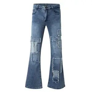 Liluo 2024 Heren Vintage Grote Uitlopende Jeans Punk Full Length Denim Broek Patch Bootcut Jeans Pocket Losse Fit Mannelijke Flare Broek