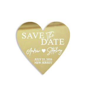 Aimant en forme de coeur or miroir acrylique enregistrer la <span class=keywords><strong>date</strong></span> blanc estampage à chaud cartes de mariage - Product Image 5
