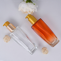 Distributeur de shampooing de luxe transparent de 100ml, pompe à lotion pour les mains en aluminium carré, anneau moyen, bouteille de couleur orange pour cosmétiques