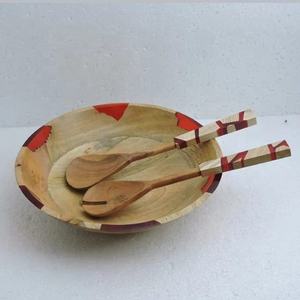 Tazón Decorativo de Madera con Parches y Borde de Resina Blanca, Tazón para Servir Frutas, Ensaladas, Bocadillos y Decoración de Mesa Moderna - Product Image 3