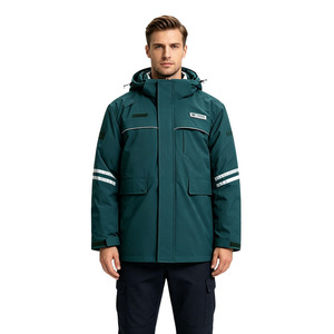 Vêtements de travail d'hiver personnalisés en gros, veste de travail antistatique à capuche avec bandes réfléchissantes pour la construction - Product Image 1