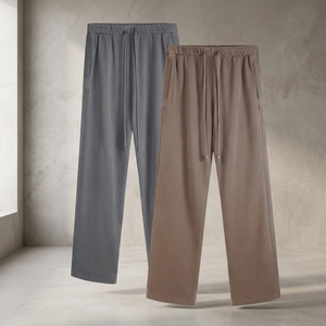<b>Men</b> Straight Leg Drawstring Sweatpants <b>Elastic</b> <b>Waist</b> Casual Jogger <b>Trousers</b> With Side Pockets Midweight Cotton Spandex Mix - Product Image 4