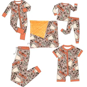 Factory OEM Children Clothes Sets Bamboo&Milk Silk Halloween Printed Two Piece Lounge Set Baby Girls Clothing Set Pajamas