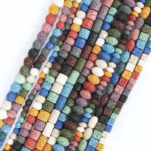 Wholesale Color Natural Lava Round Cylindrical Loose Beads Volcanic Stone Beads For Bracelet Jewelry Production