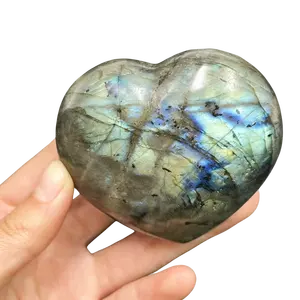 Chất Lượng Cao Tự Nhiên Cầu Vồng Màu Xanh Màu Xanh Lá Cây Lớn Labradorite Pha Lê Trái Tim Cho Mặt Dây Chuyền