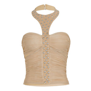 Studded <b>Rhinestone</b> Knitted Halter Tank <b>Top</b> for Women Eco-Friendly Breathable Hot Sale Backless Sexy Club Nightclub Style - Product Image 6